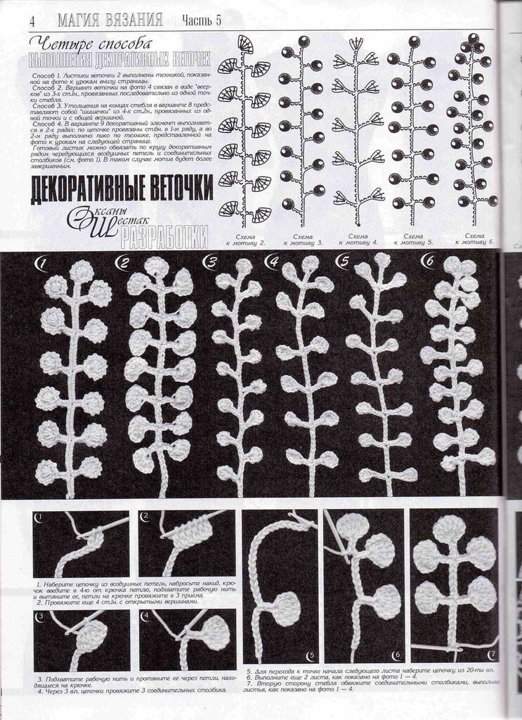Веточка с листиками крючком схема и описание